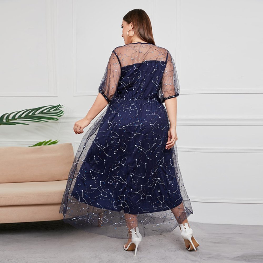 Plus Size Parisian Flora Mesh Embroidery Party Maxi Dress - Picture 4 of 6